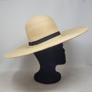 Sunbody Hats Hat Womens 7 1/8 Tan Straw Palm Leaf Guatemala Sun Wide Brim Fitted